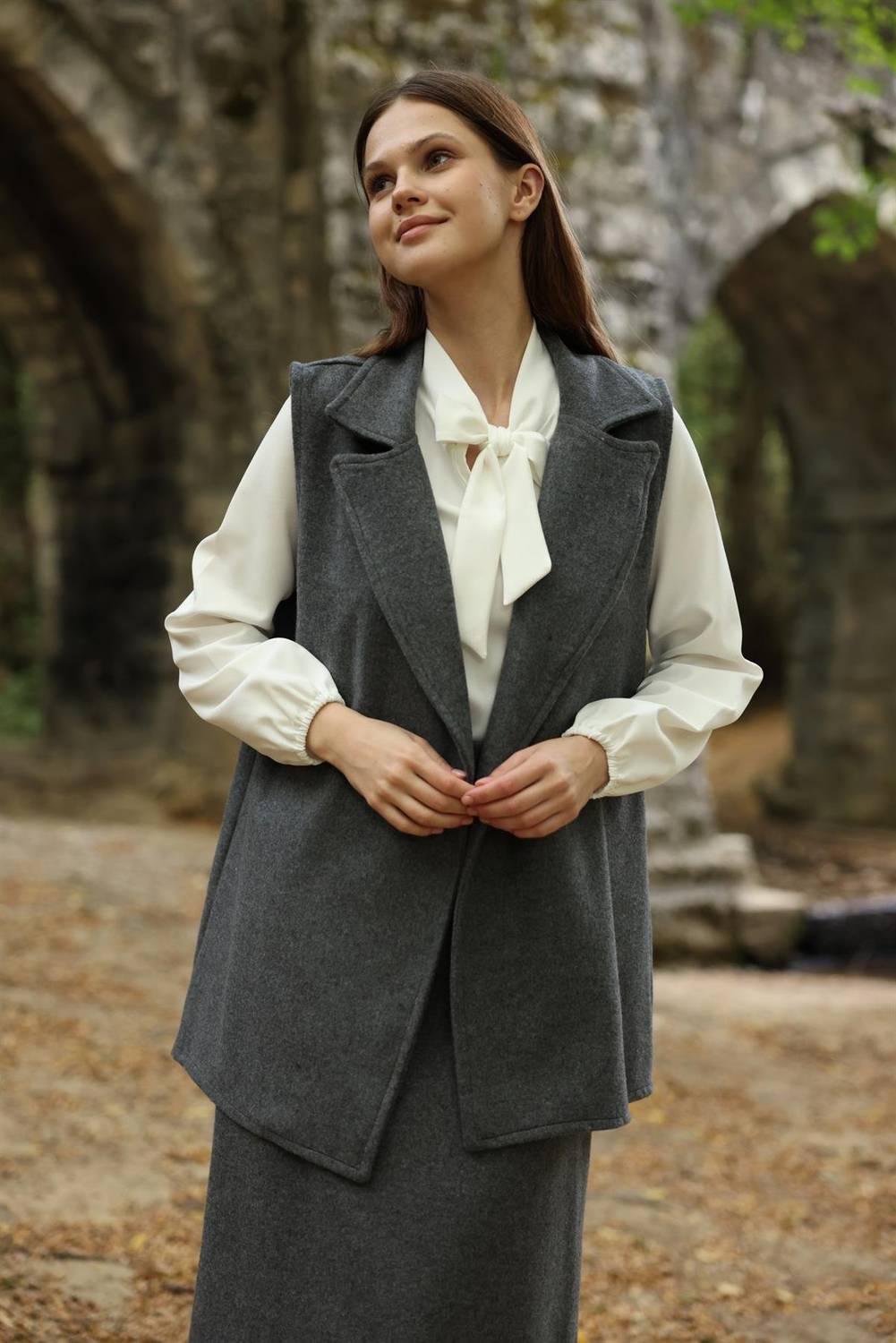 Antrasit Rengi Uzun Kaşe Yelek