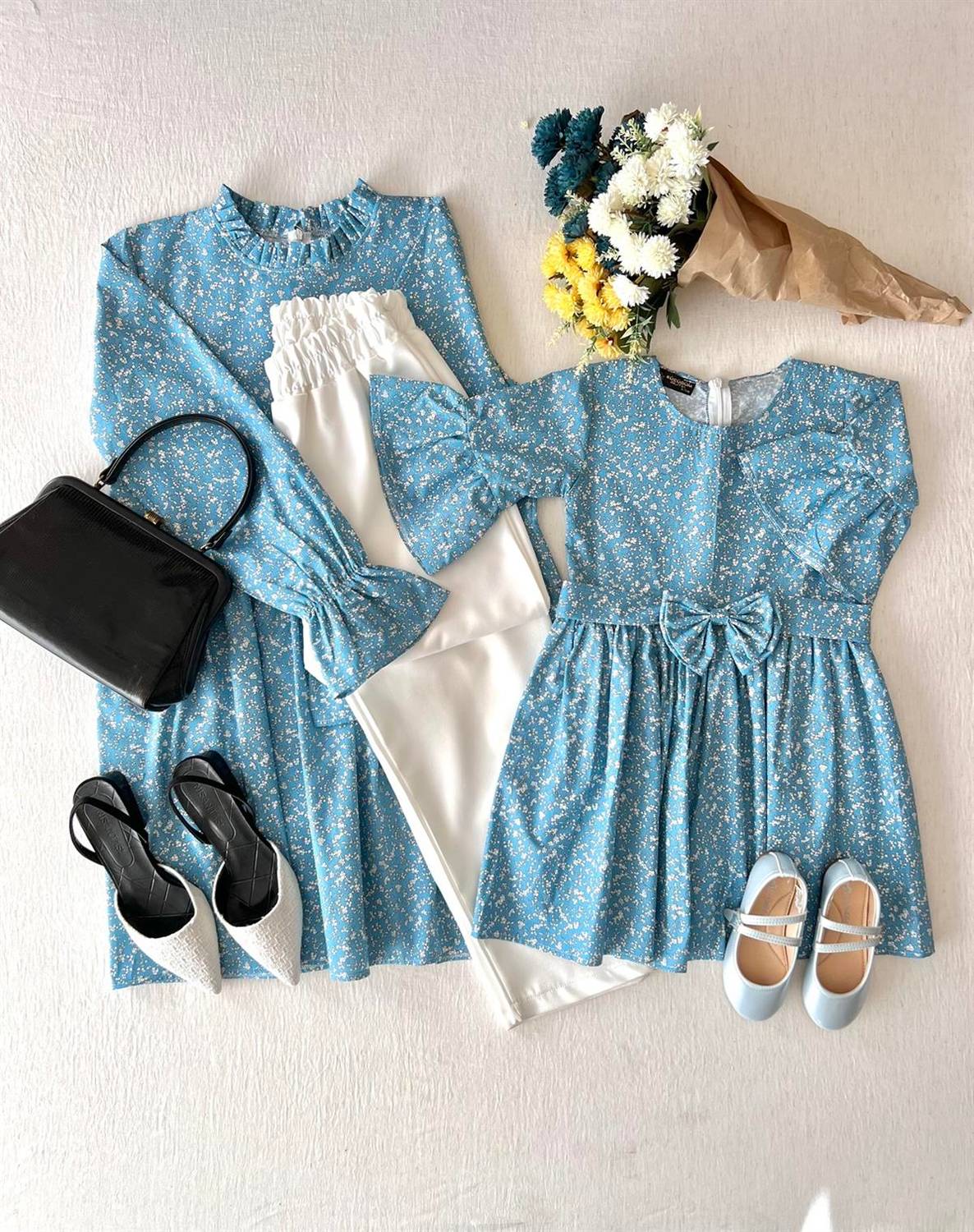 Blue Poplin Tunic and Blue Poplin Girls' Dress