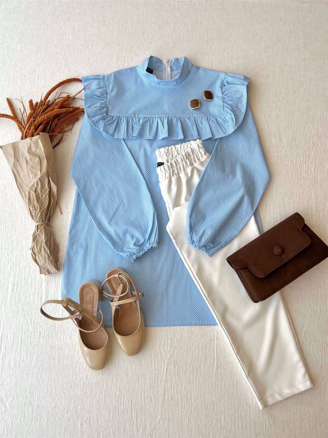 Blue Polka Dot Frilly Poplin Tunic