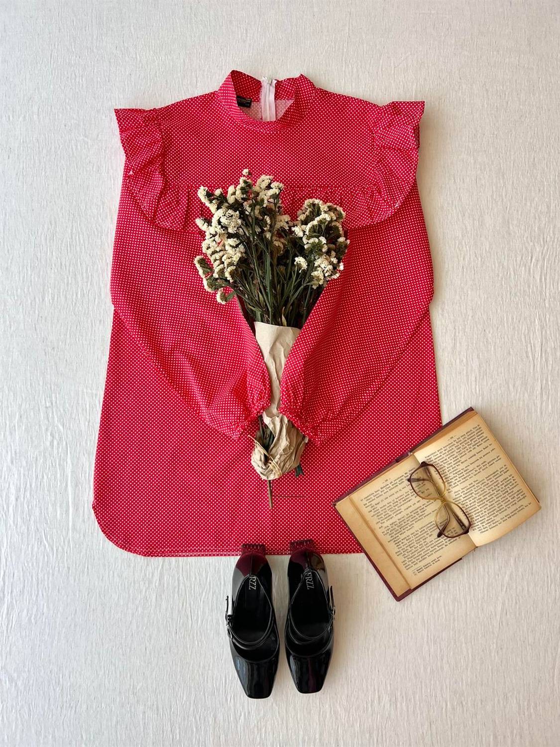 Red Polka Dot Frilly Poplin Tunic