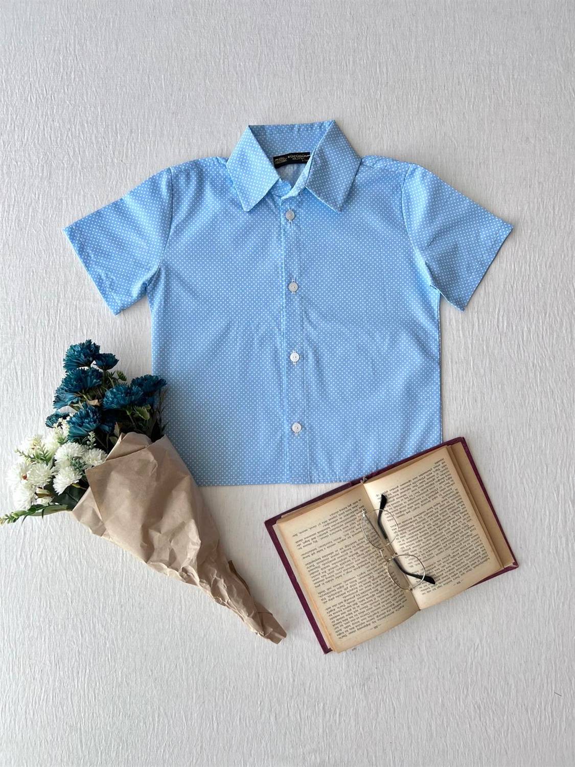 Blue Polka Dot Boy's Short Sleeve Shirt