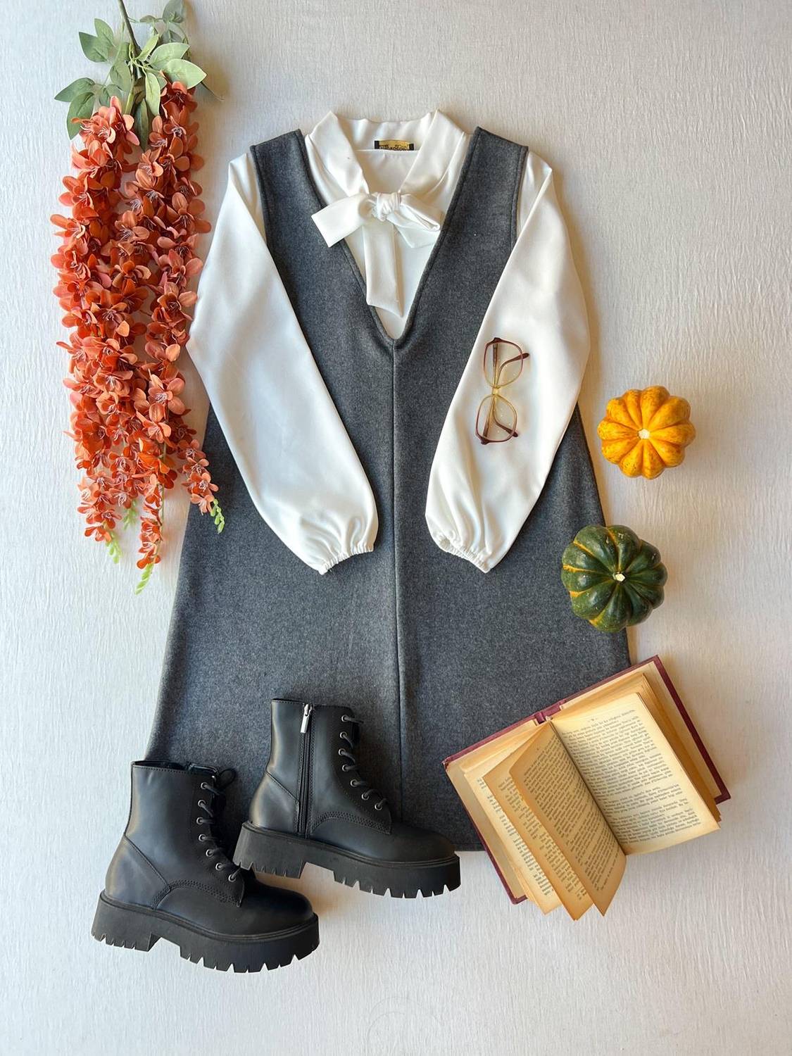 Anthracite Color Stamp Women's Short Gilet Dress