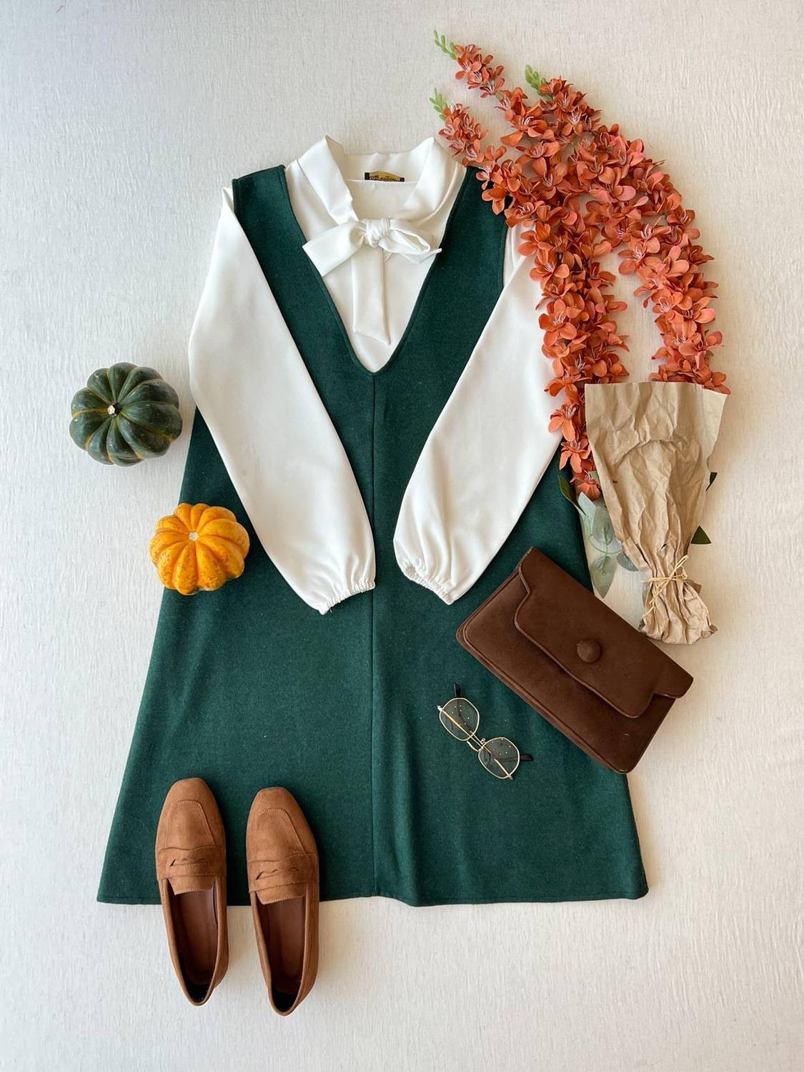 Yeşil Renk Kaşe Kısa Jile Elbise