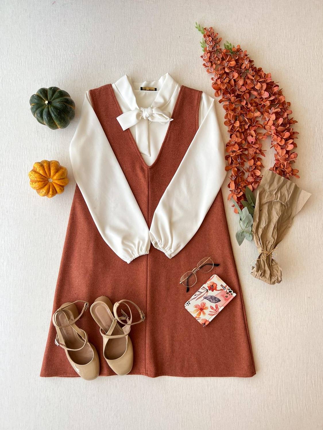 Somon Renk Kaşe Kadın Kısa Jile Elbise