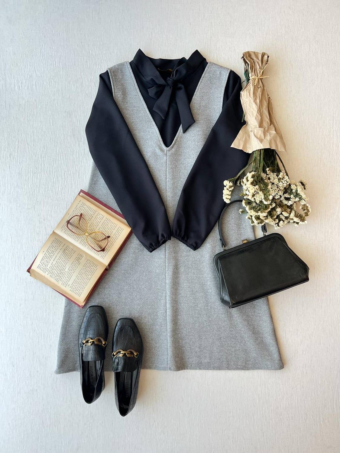 Gri Renk Kaşe Kısa Jile Elbise