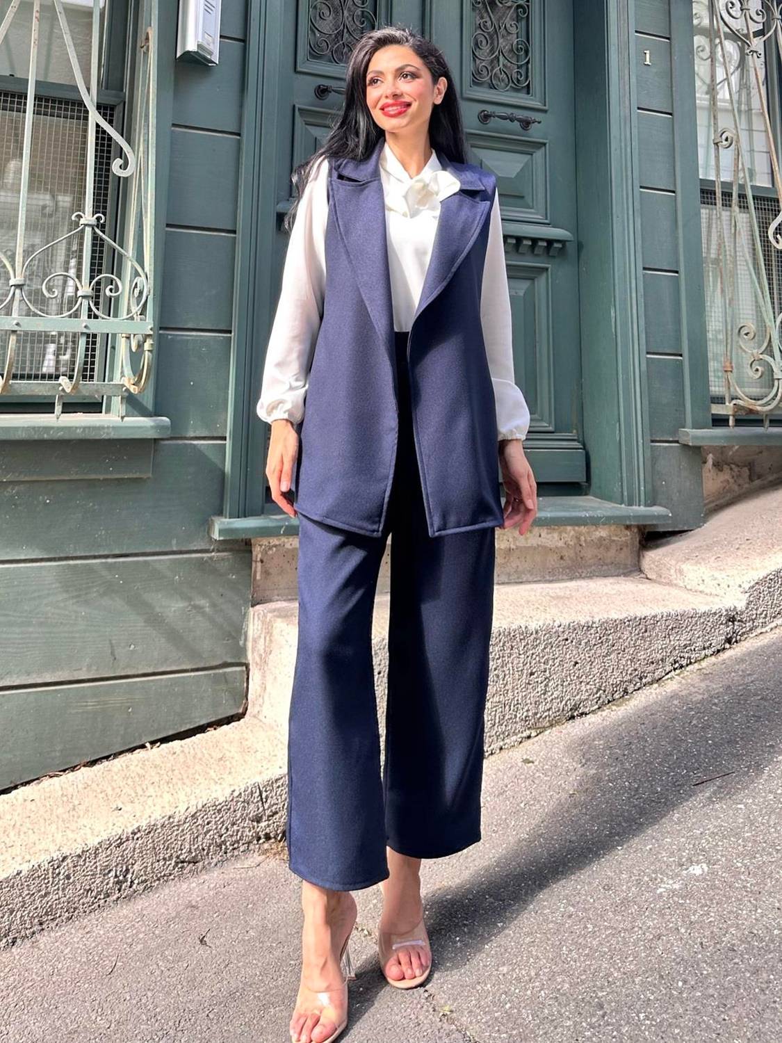 Navy Blue Wool Effect Vest and Trousers Set of 2