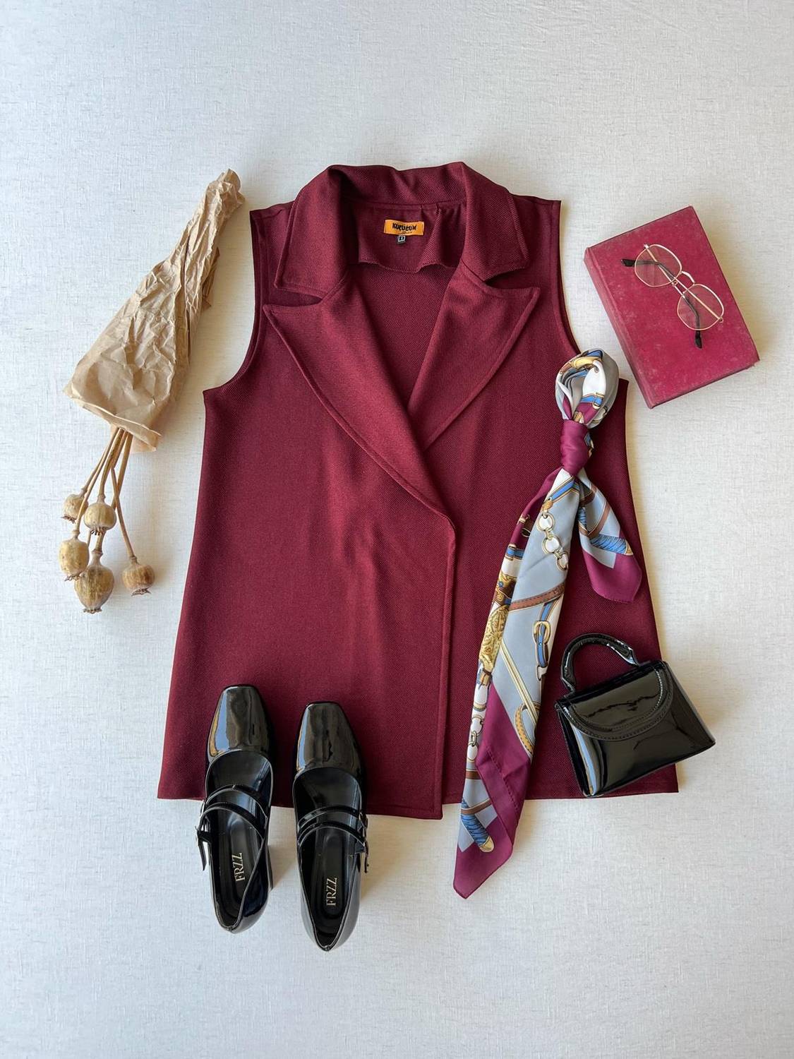 Burgundy Color Wool Effect Vest