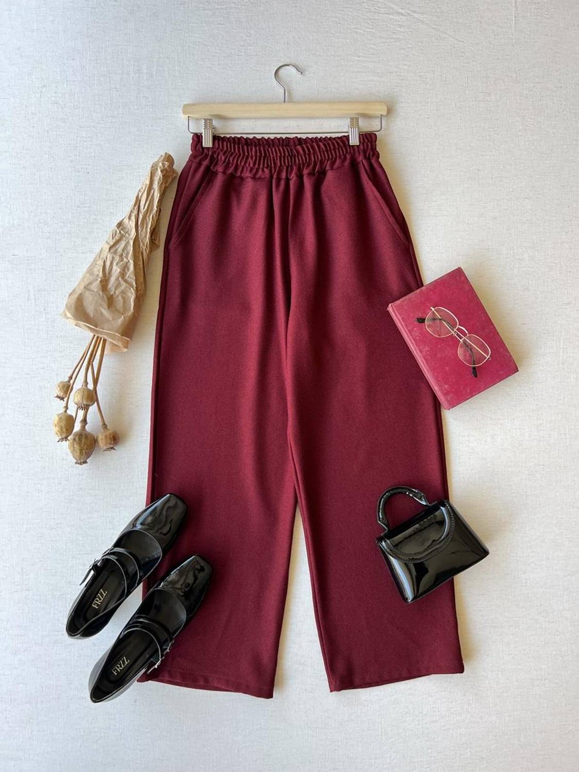 Burgundy Color Wool Effect Trousers
