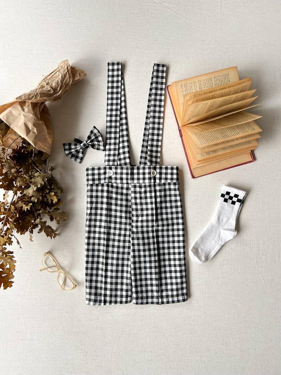 Black Gingham Slippers and Bow Tie