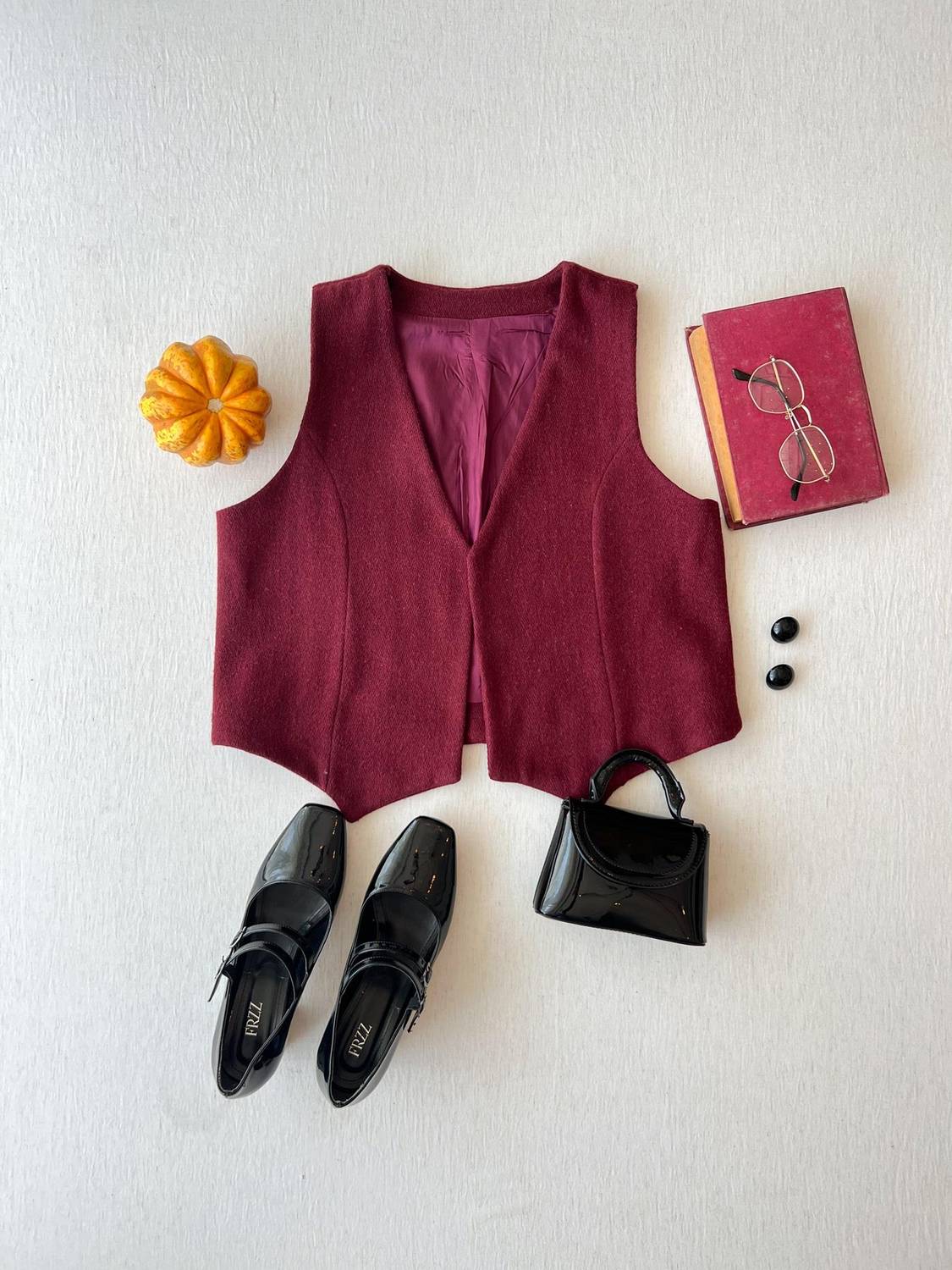 Burgundy Color Short Stitched Vest
