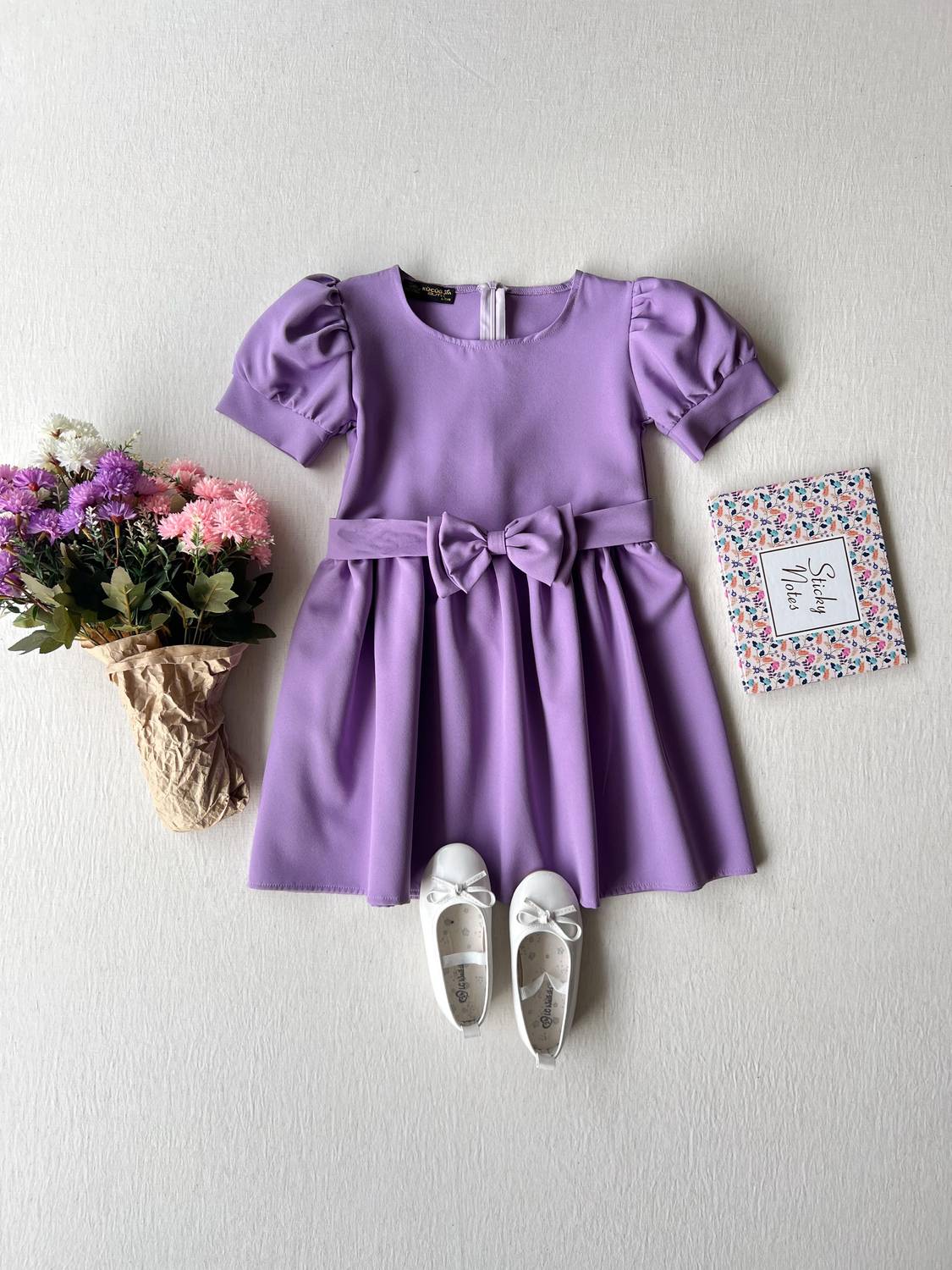 Lilac Watermelon Sleeve Girl's Crepe Dress