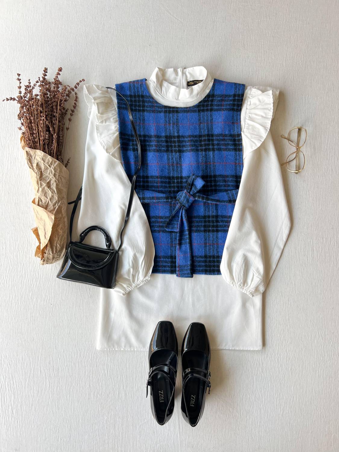 Blue Plaid Belted Vest