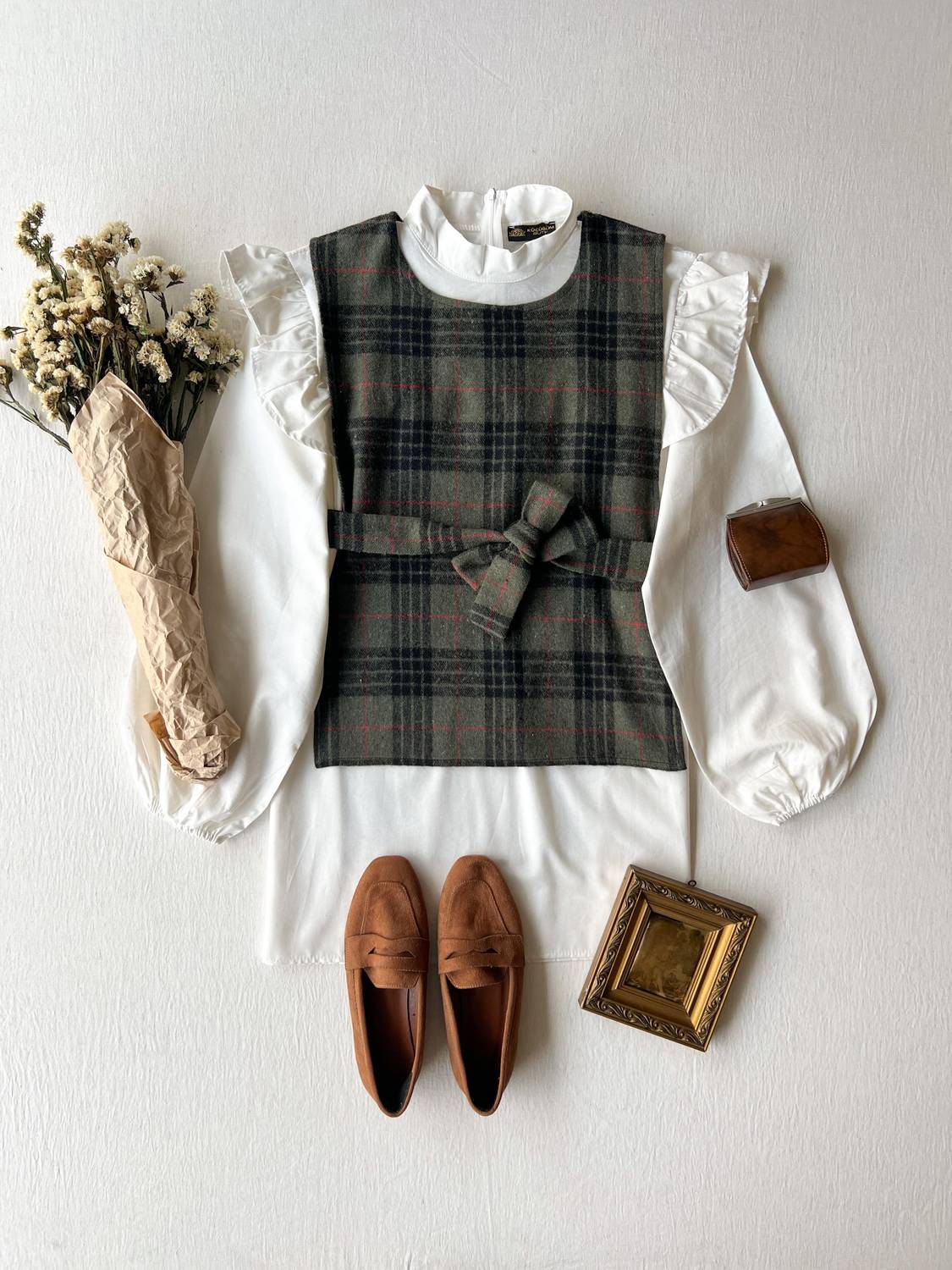 الكاكي الأخضر منقوشة مربوط سترة