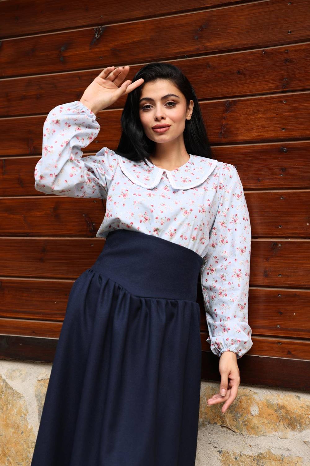 Вінтажна спідниця темно-синього кольору з вовняним ефектом, модель S, 80% поліестер, 20% бавовна, довжина 80 см, ручне прання