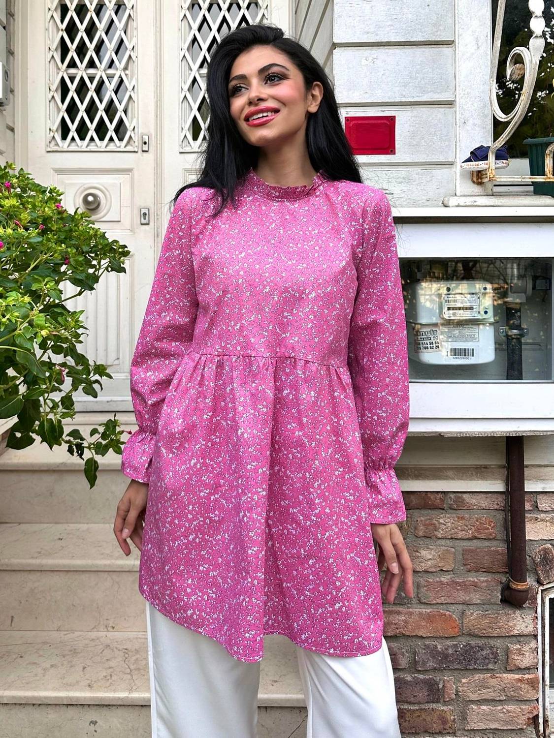 Ruffle Collar Pink Poplin Tunic