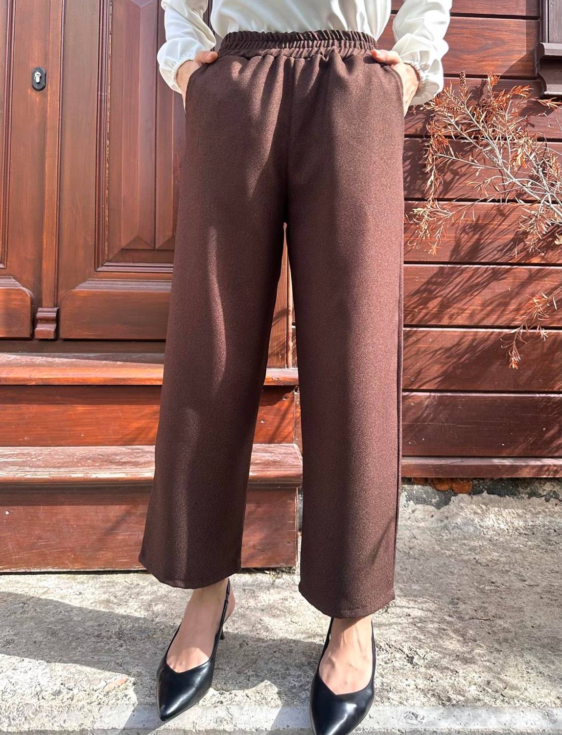 Women's Brown Wool Effect Trousers