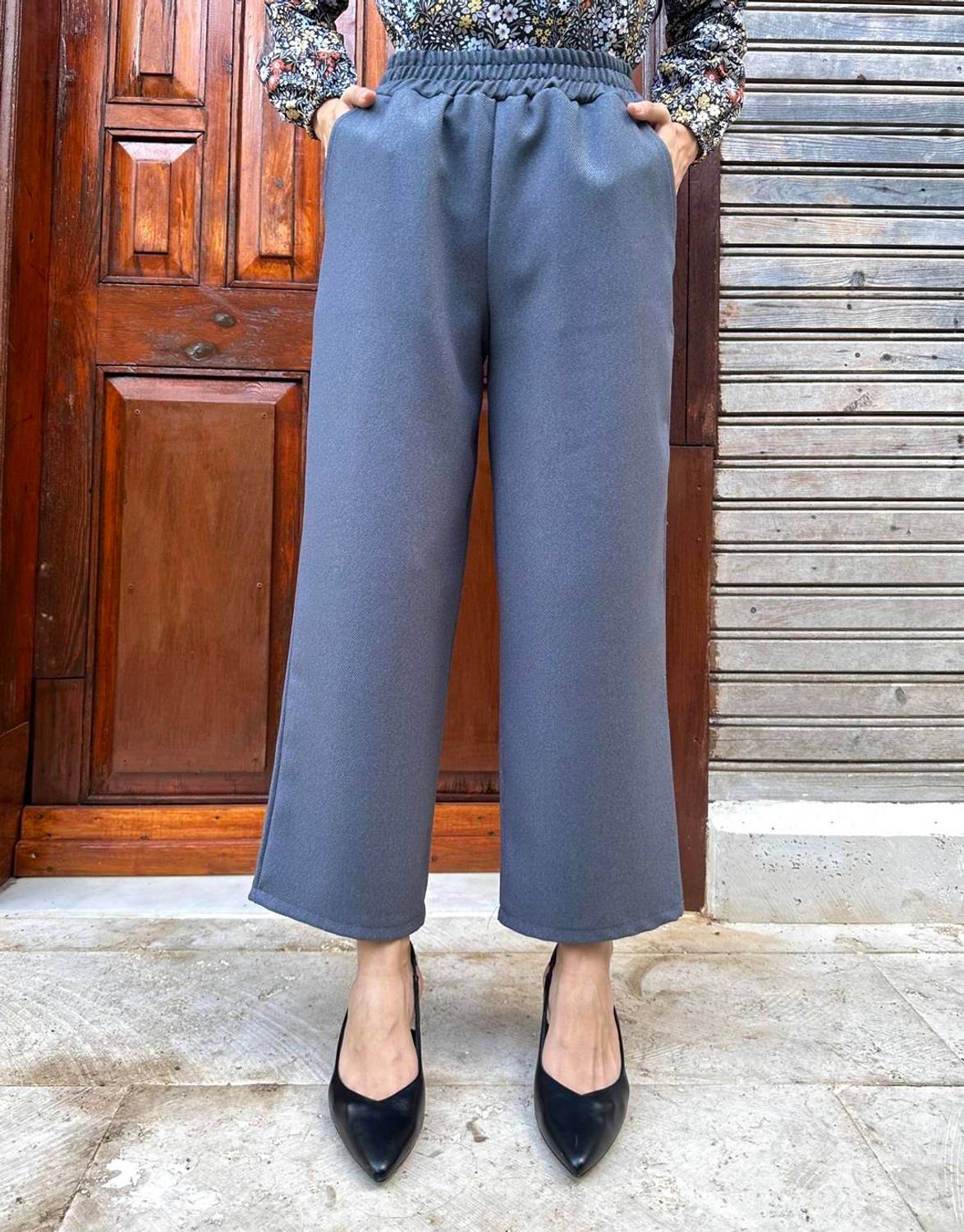Women's Gray Color Wool Effect Trousers