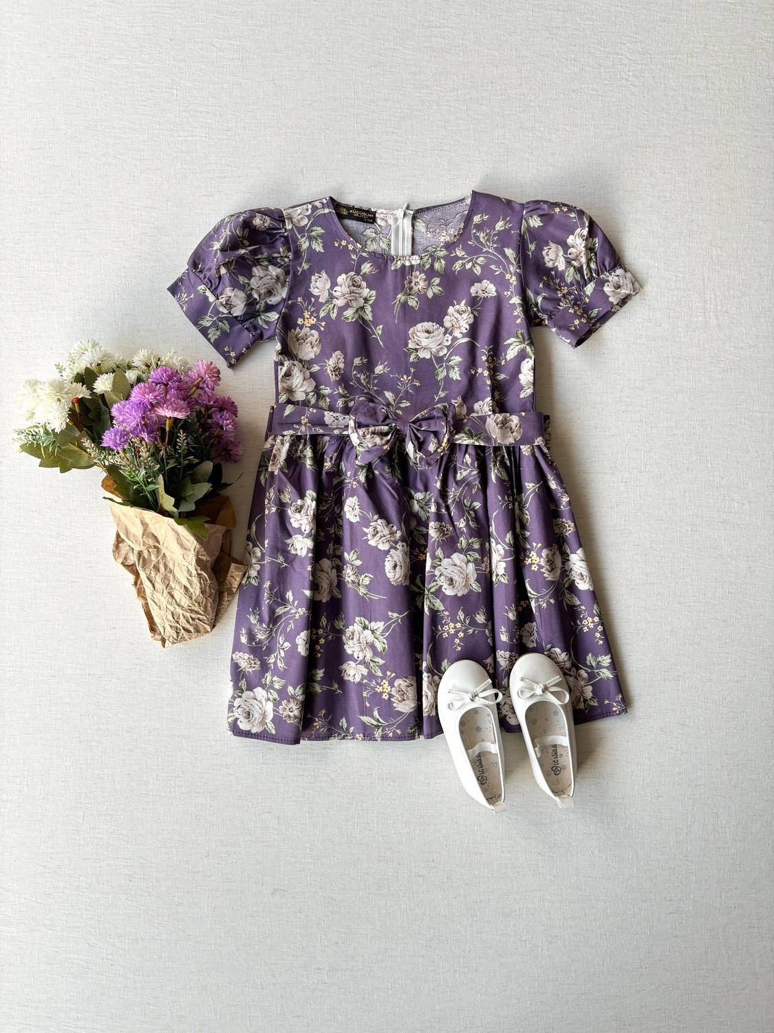 Фіолетова сукня з попліну для дівчаток 6-7 років, 100% бавовна, з поясом-бантом, не просвічується