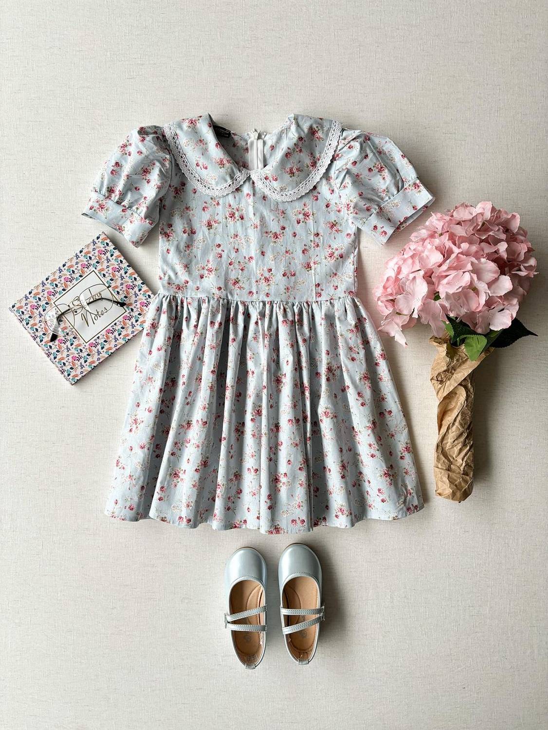 Girl's Blue-Burgundy Baby Collar Dress