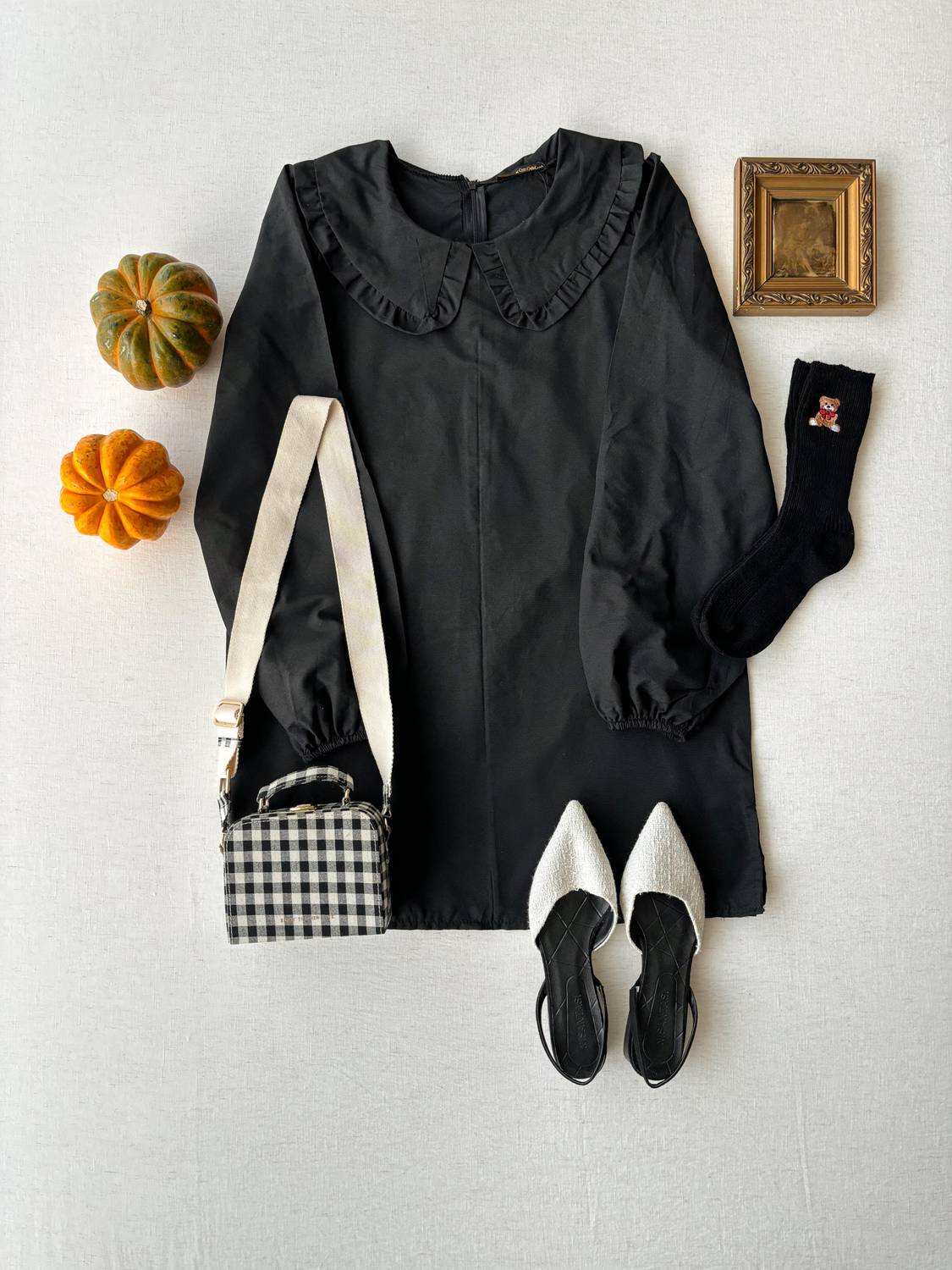 Black Baby Collar Long Poplin Tunic