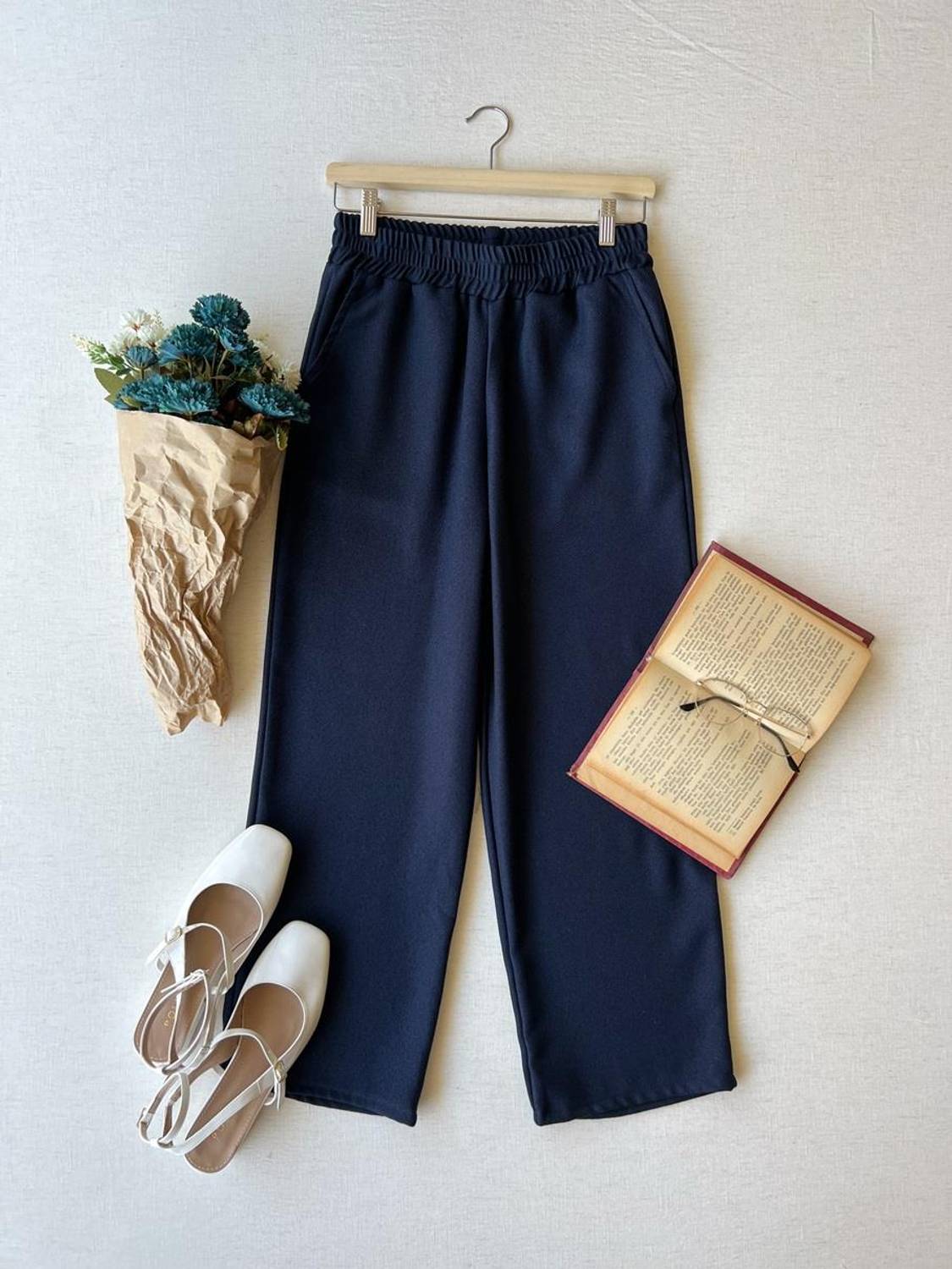Navy Blue Color Wool Effect Trousers