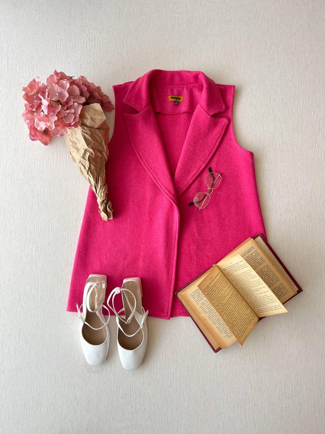 Pembe Rengi Uzun Kaşe Yelek