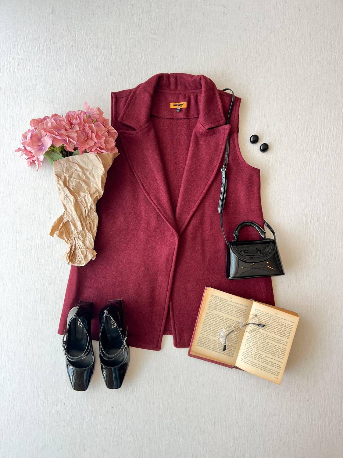 Bordo Rengi Uzun Kaşe Yelek