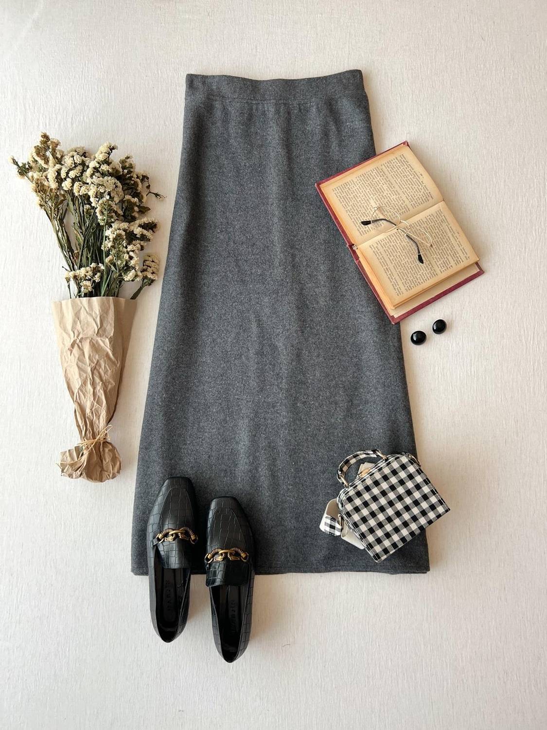 Anthracite Stamp Long Skirt
