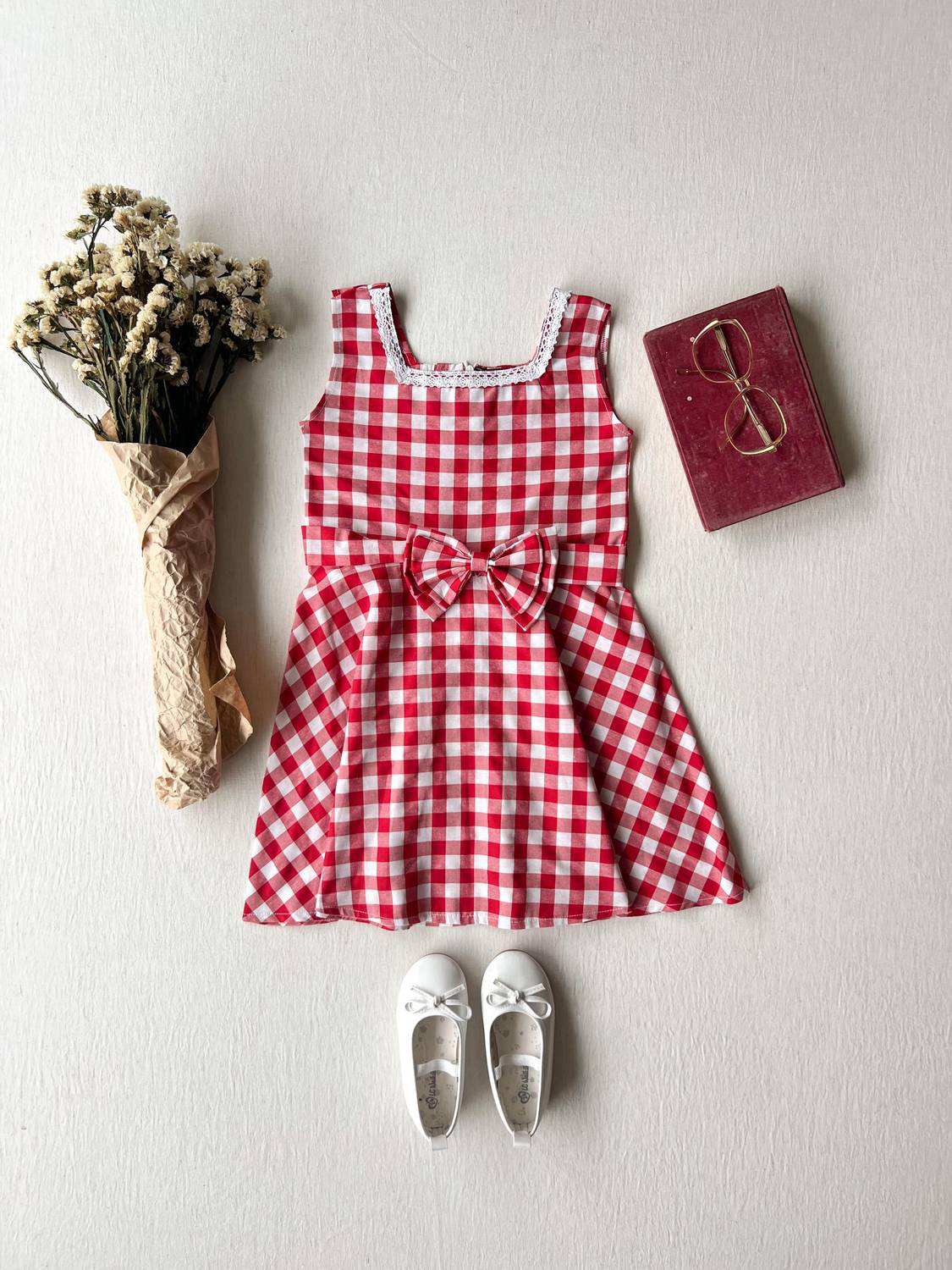 Червона плаття в клітку для дівчаток, 100% бавовна, м'яка тканина, ручне прання, розміри 1-2 роки до 8-9 років