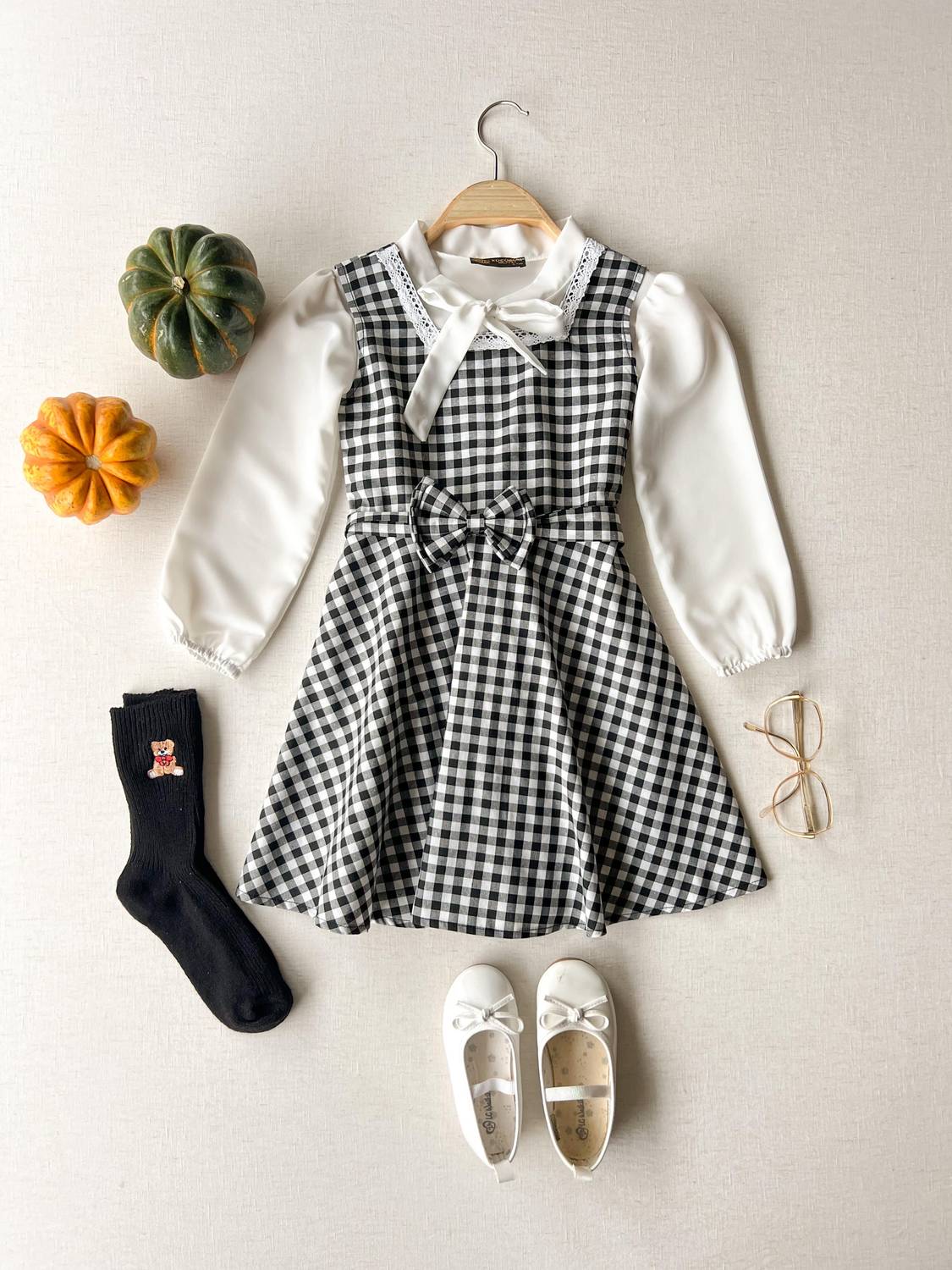 Платье для девочек в черную клетку из 100% хлопкового поплина с бантом, для возраста 6-7 лет, не просвечивает, рекомендуем ручную стирку