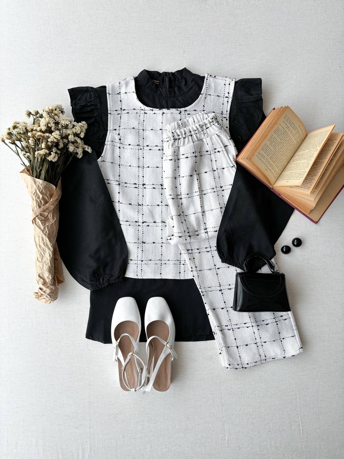 White Tweed Trousers Vest Set (Set of 2)