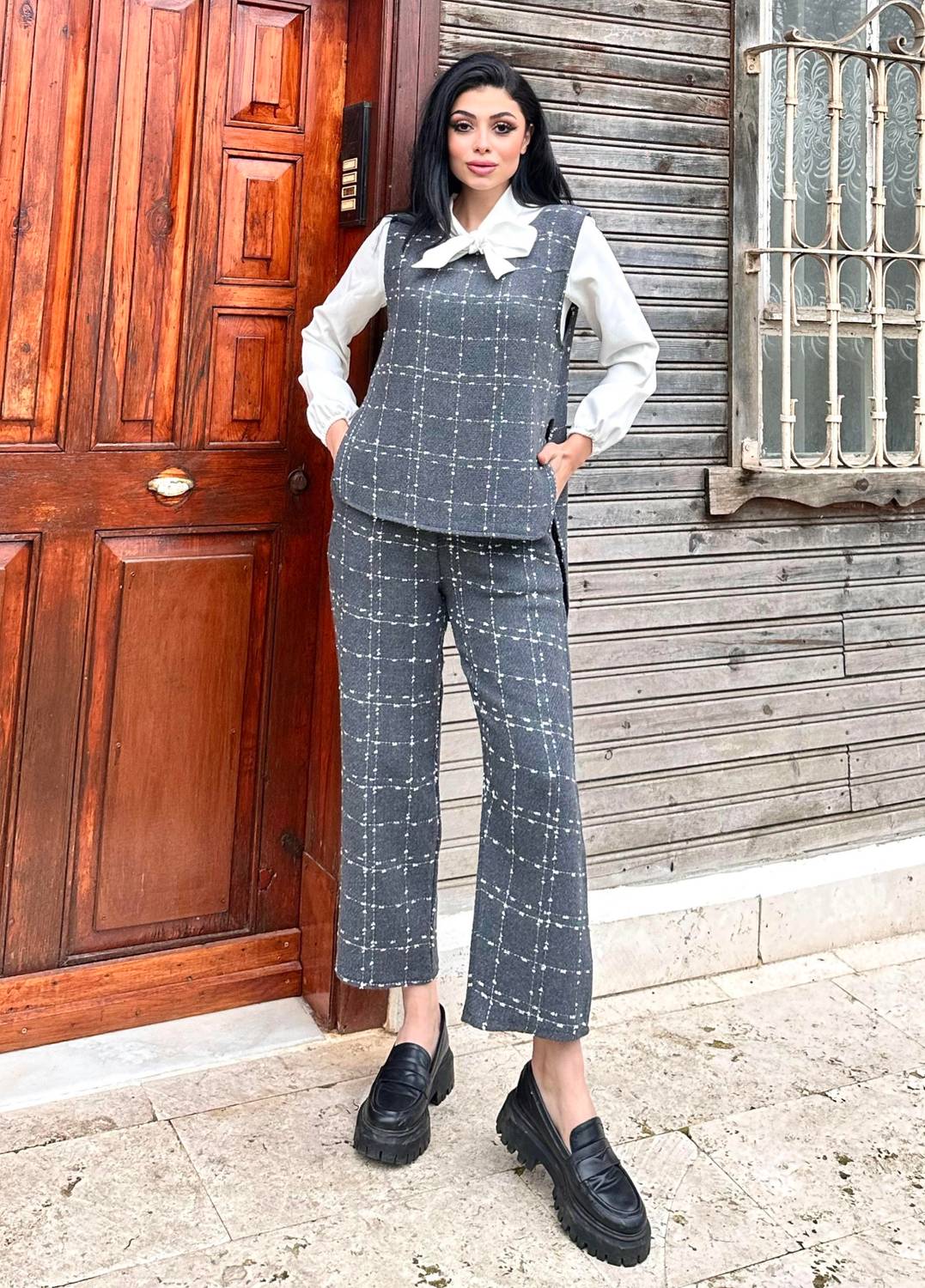 Gri Tüvit Pantolon Yelek Takımı (2'li Takım)