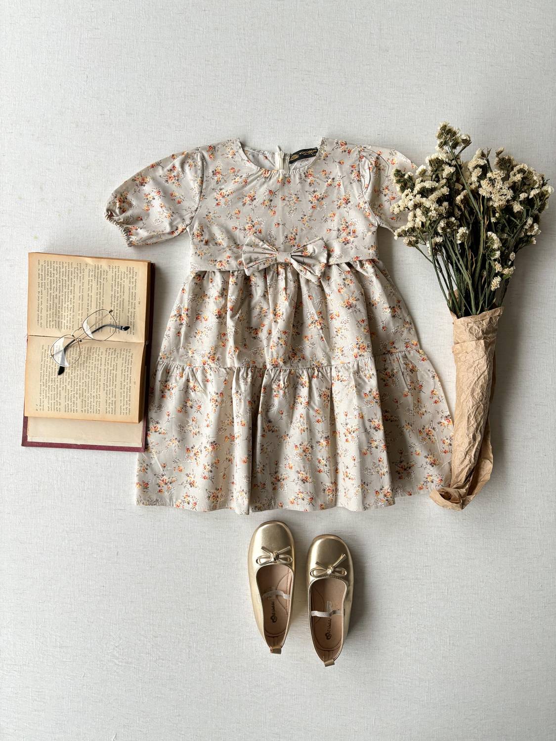 Кремовый цветочный многослойный сарафан для девочек размера 6-7 лет из 100% хлопка для повседневной носки