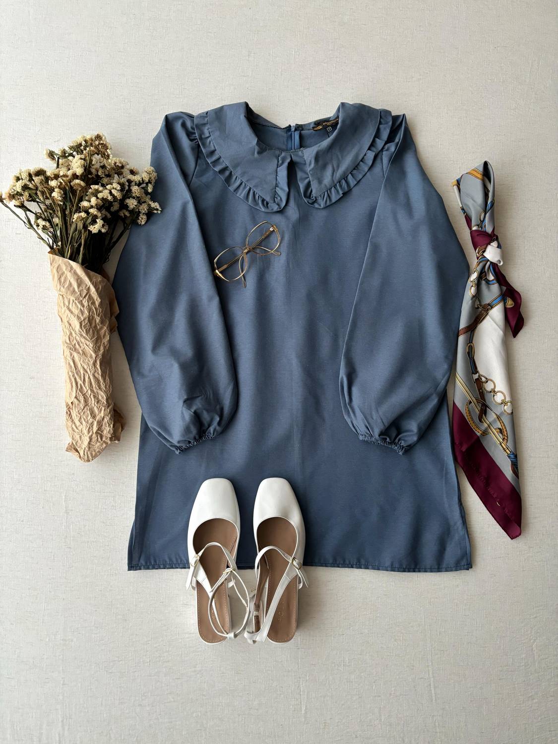Indigo Blue Baby Collar Long Poplin Tunic