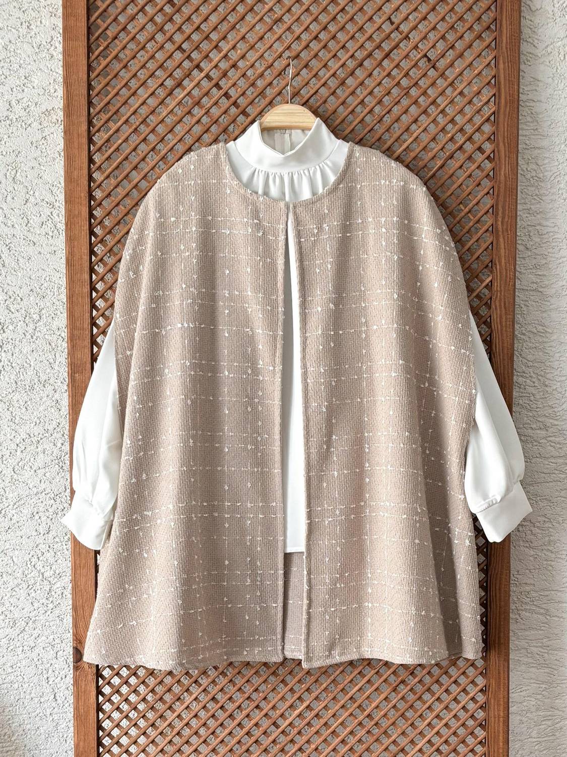 Beige Tweed Poncho