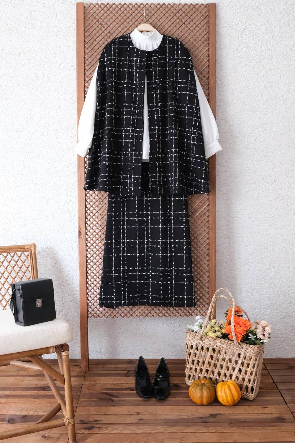 Siyah Tüvit Panço ve Etek 2 li Takım