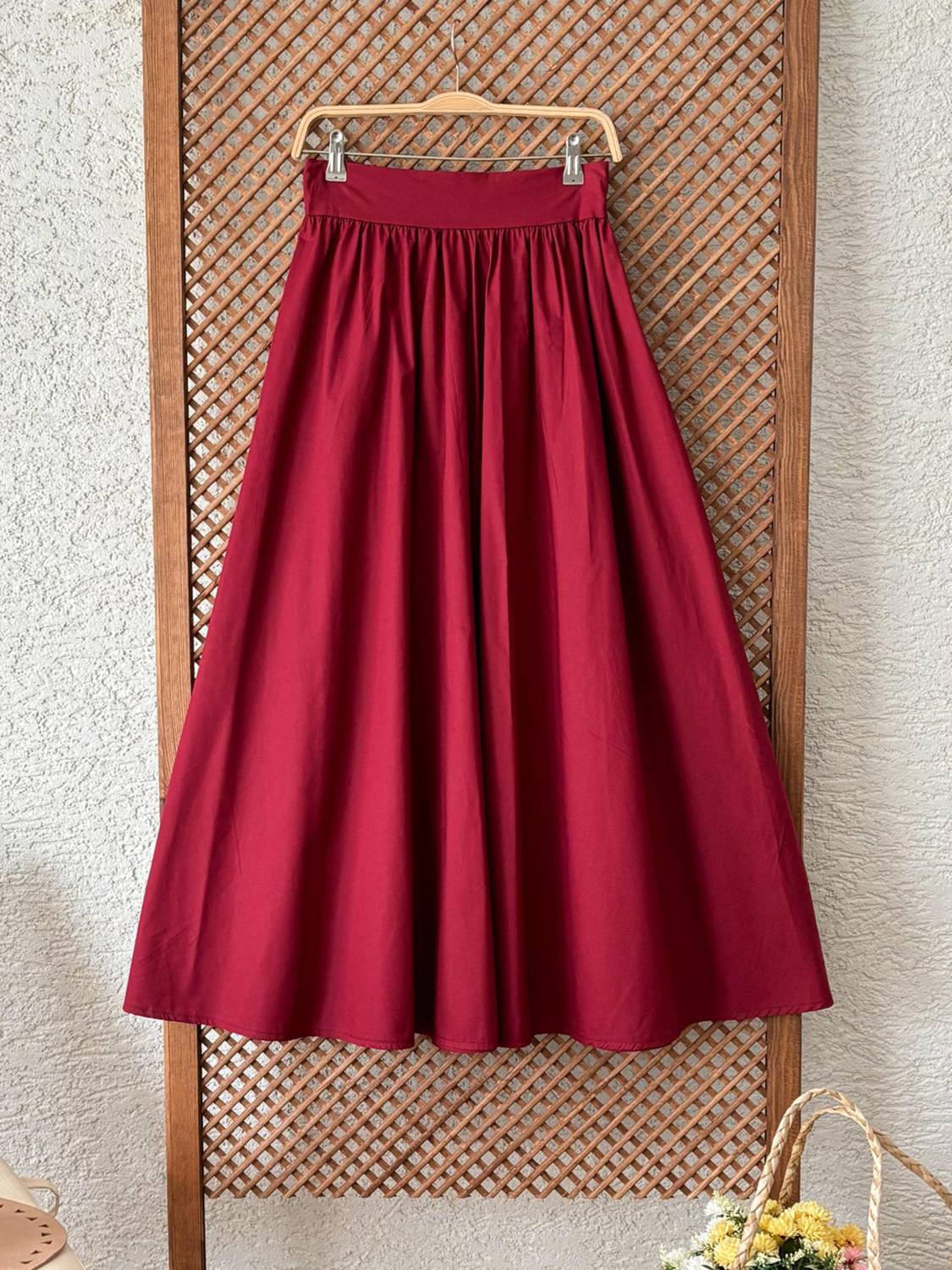 Бордо спідниця кльош з фатином, поплін, 95 см, м'яка, ручне прання, не просвічує, модель 40-42, 36-38