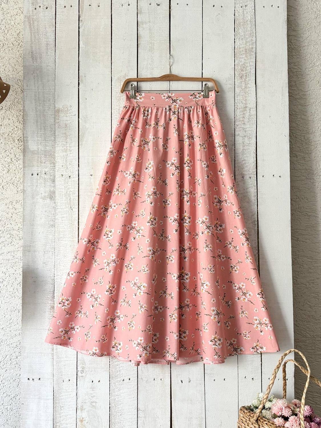 Pudra Bahardalı Kloş Poplin Etek