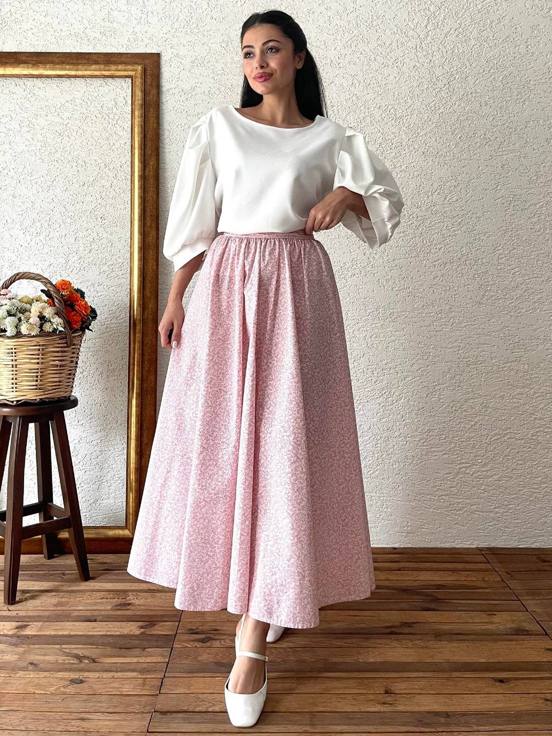 Toz Pembe Çıtır Poplin Kloş Etek