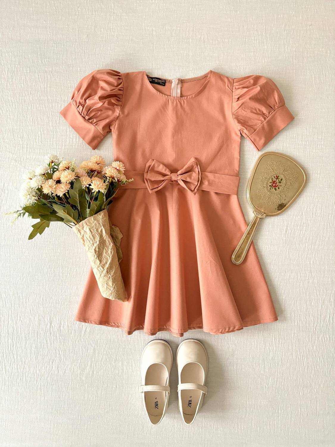 Поплиньевое платье для девочек в цвете лосося, 100% хлопок, размер 6-7 лет, ручная стирка, комплект с поясом