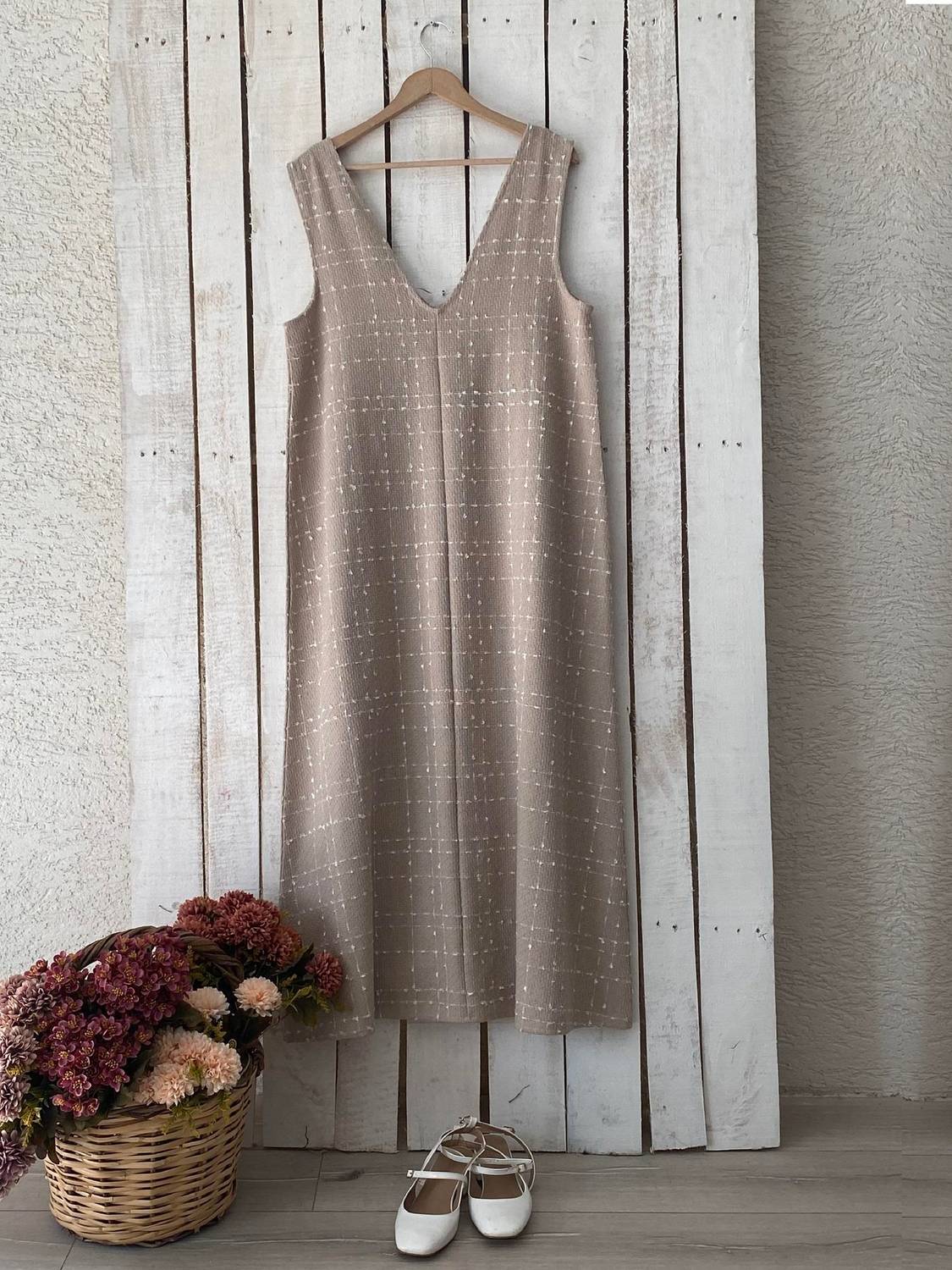 A-Line Beige Tweed Gilet Dress