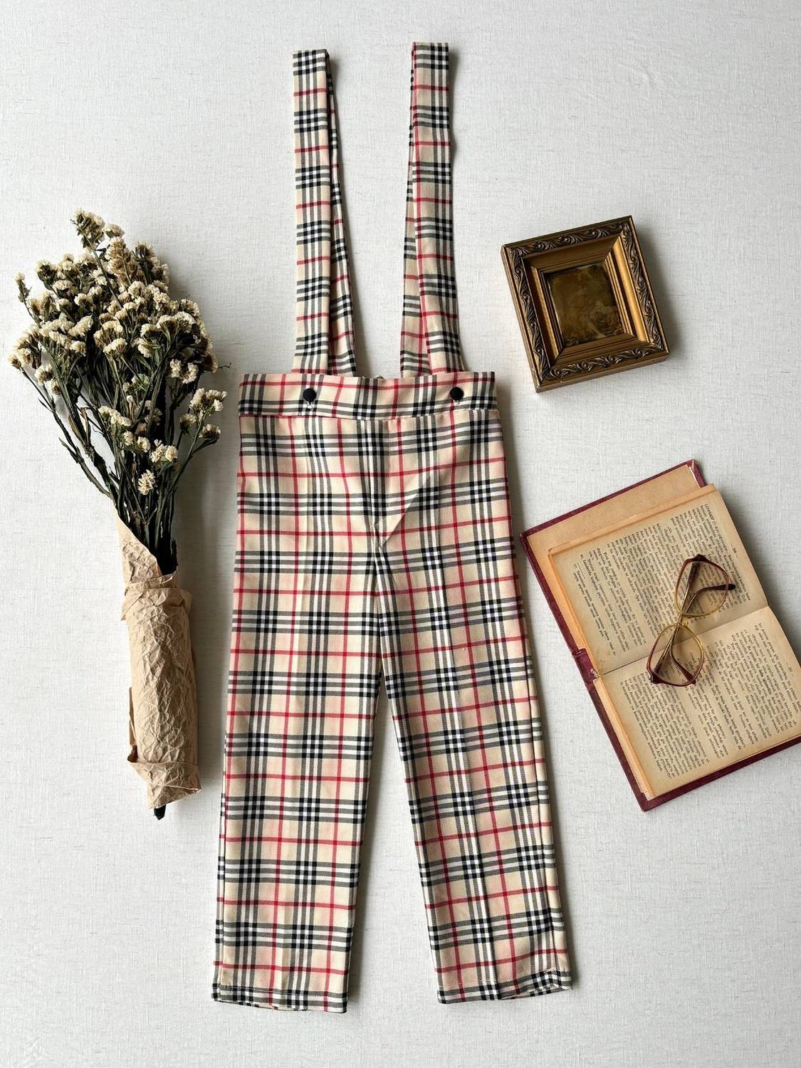 بنطال سالوبت مع كرافت كروشيه للأطفال الأولاد من قماش مربعات قطن 100% متعدد الأحجام