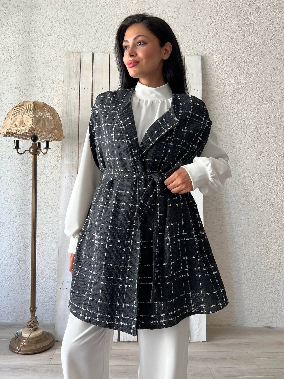 Gray Oversized Tweed Poncho Standard Size Stylish Design for Everyday Wear