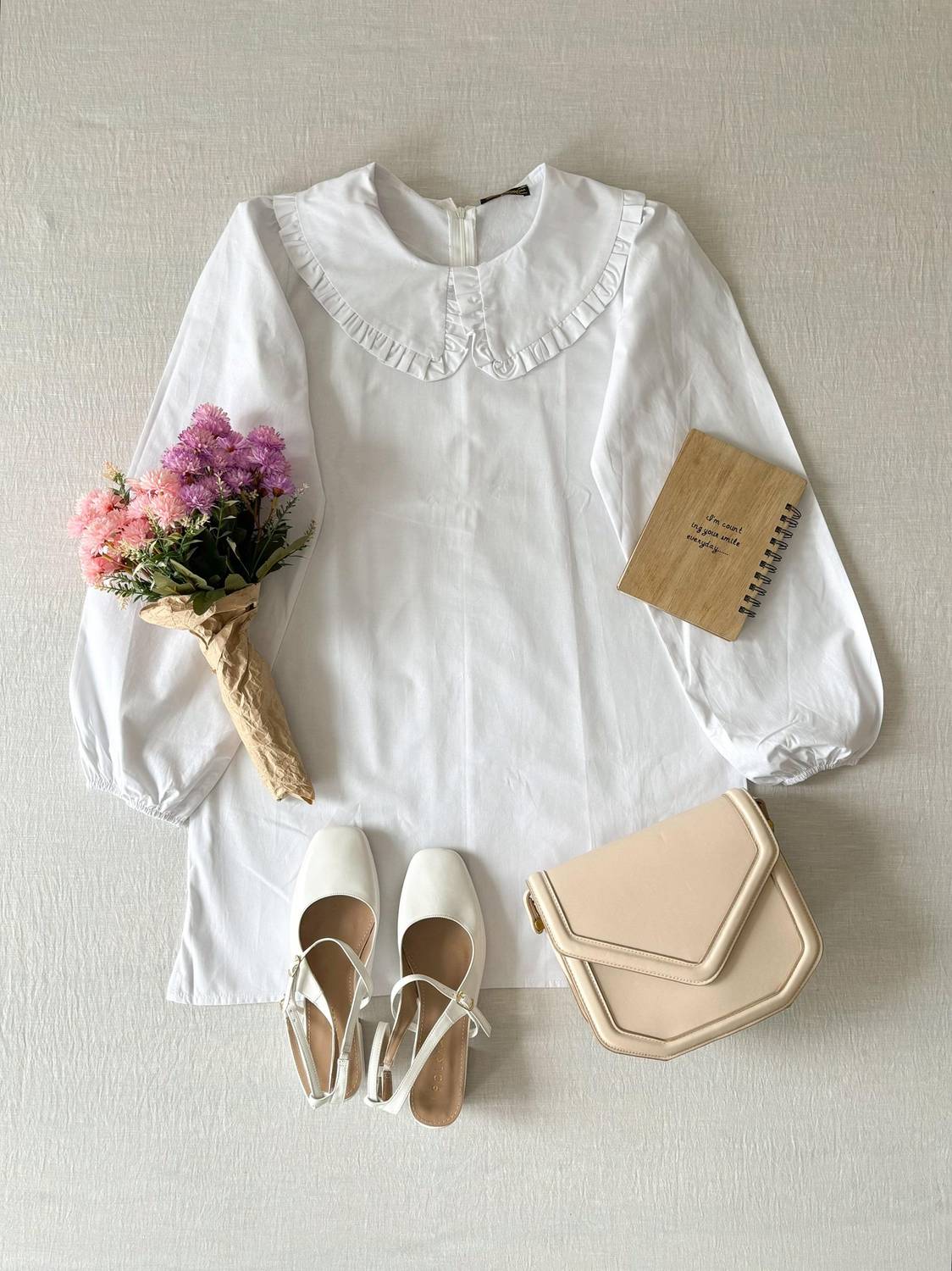 Beyaz Bebe Yaka Poplin Tunik