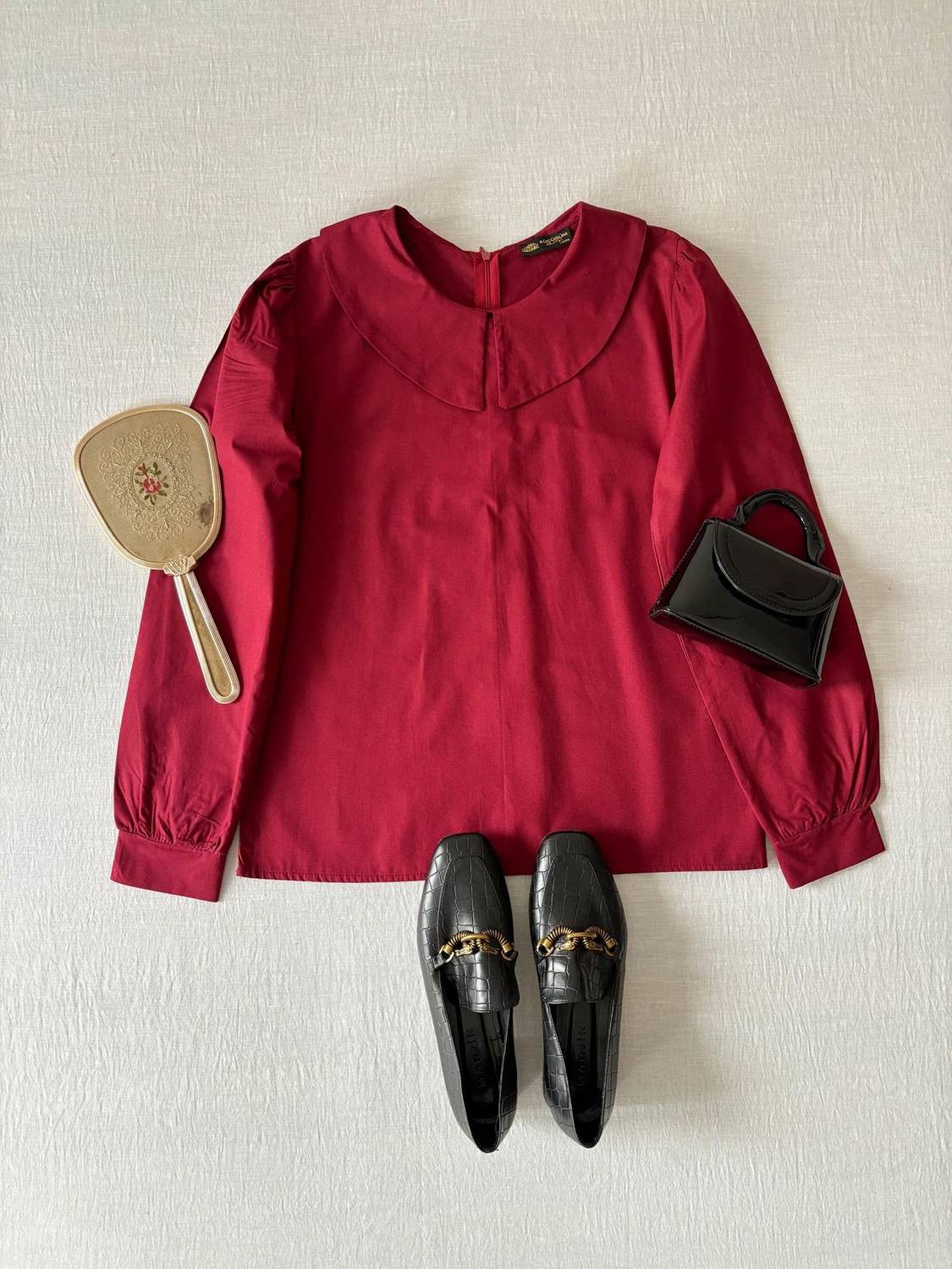 Bordo Rengi Küçük Yakalı Poplin Bluz