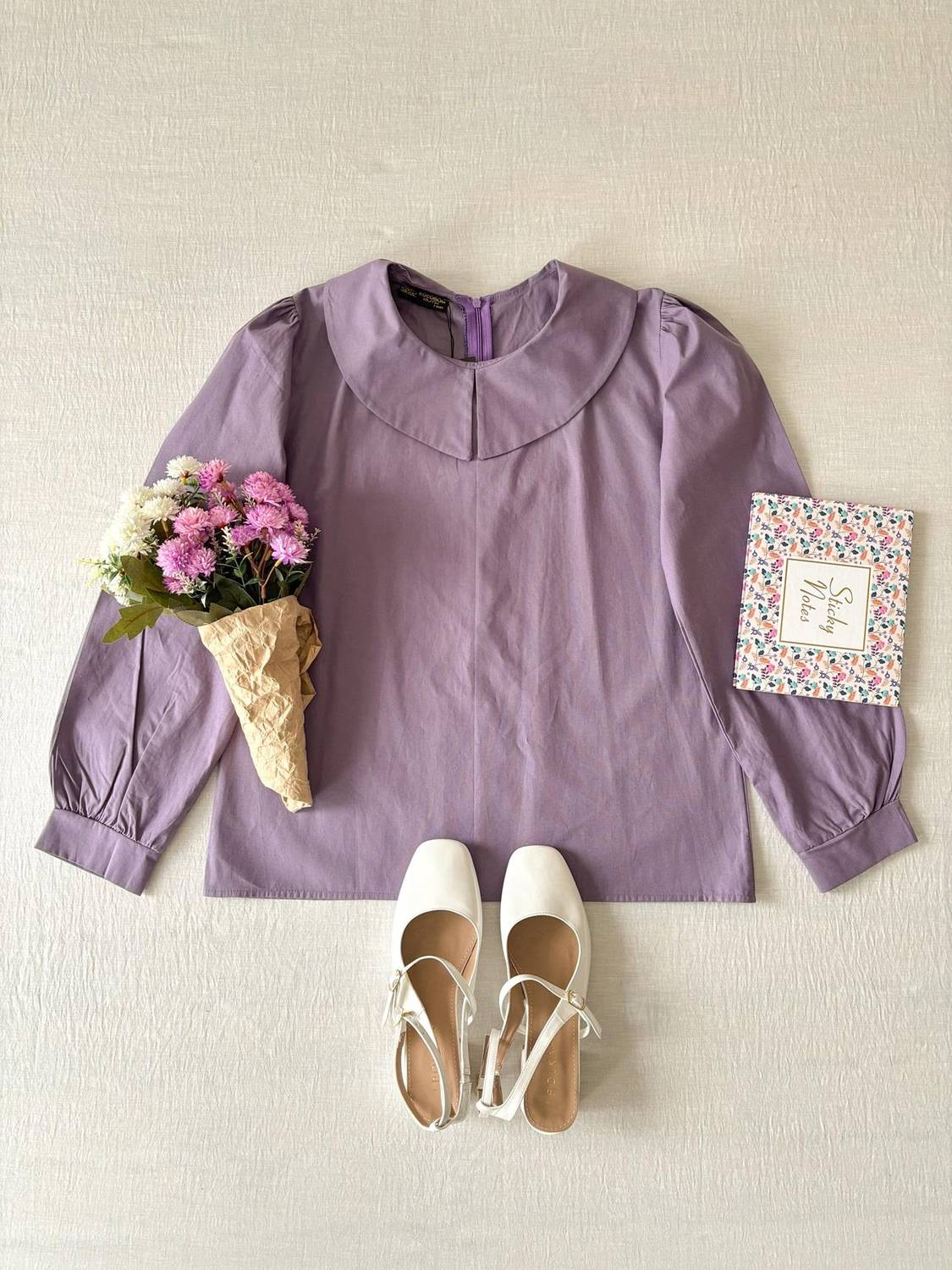 Lila Rengi Küçük Yakalı Poplin Bluz