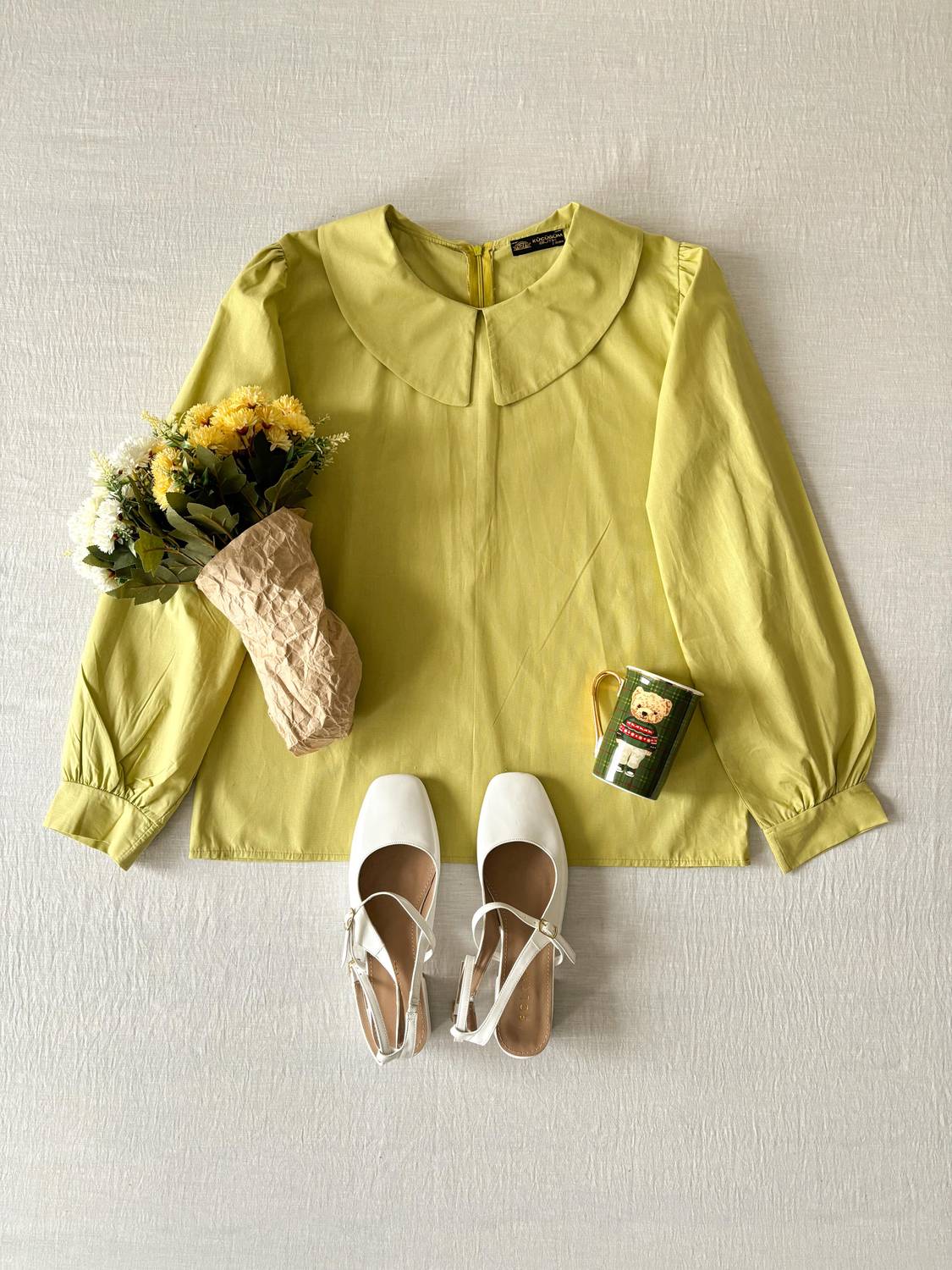 Fıstık Yeşili Küçük Yakalı Poplin Bluz