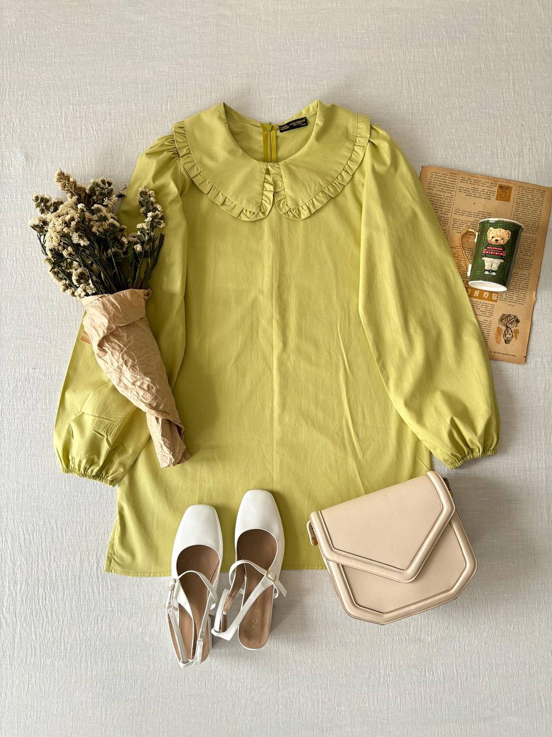 Туніка з бебі-якості кольору фісташки з попліну з 100% бавовни для жінок, модель S/36, довжина 80 см, не просвічується