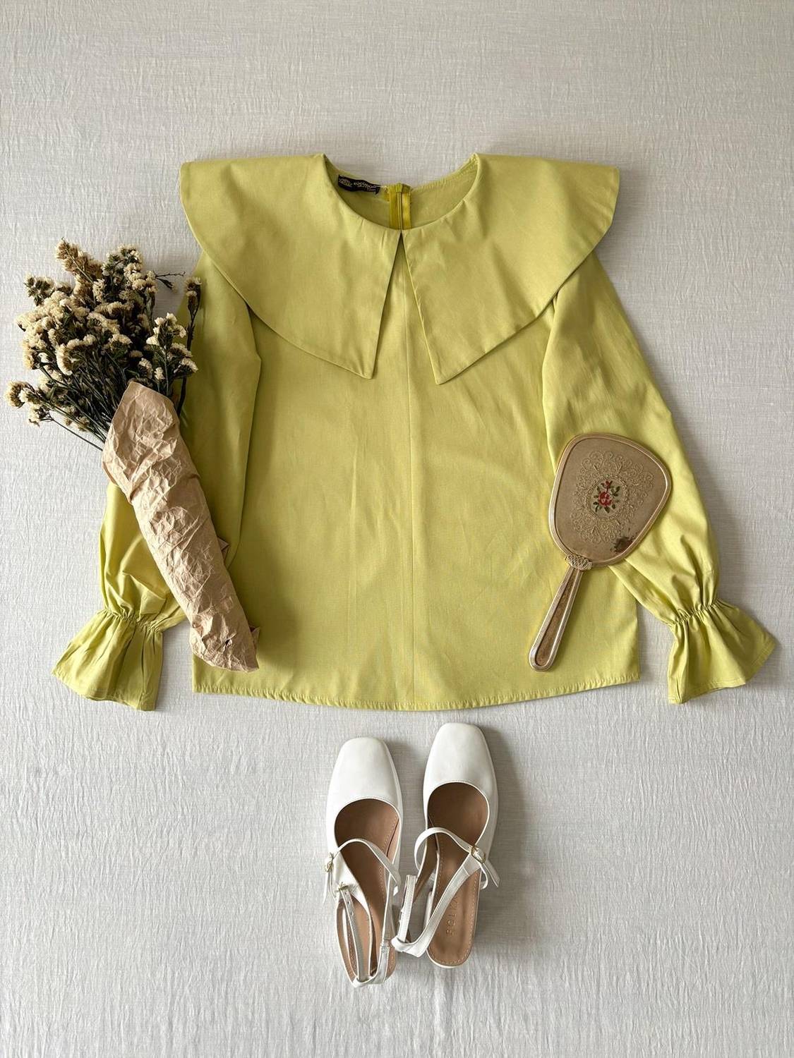 Fıstık Yeşili Büyük Yakalı Poplin Bluz