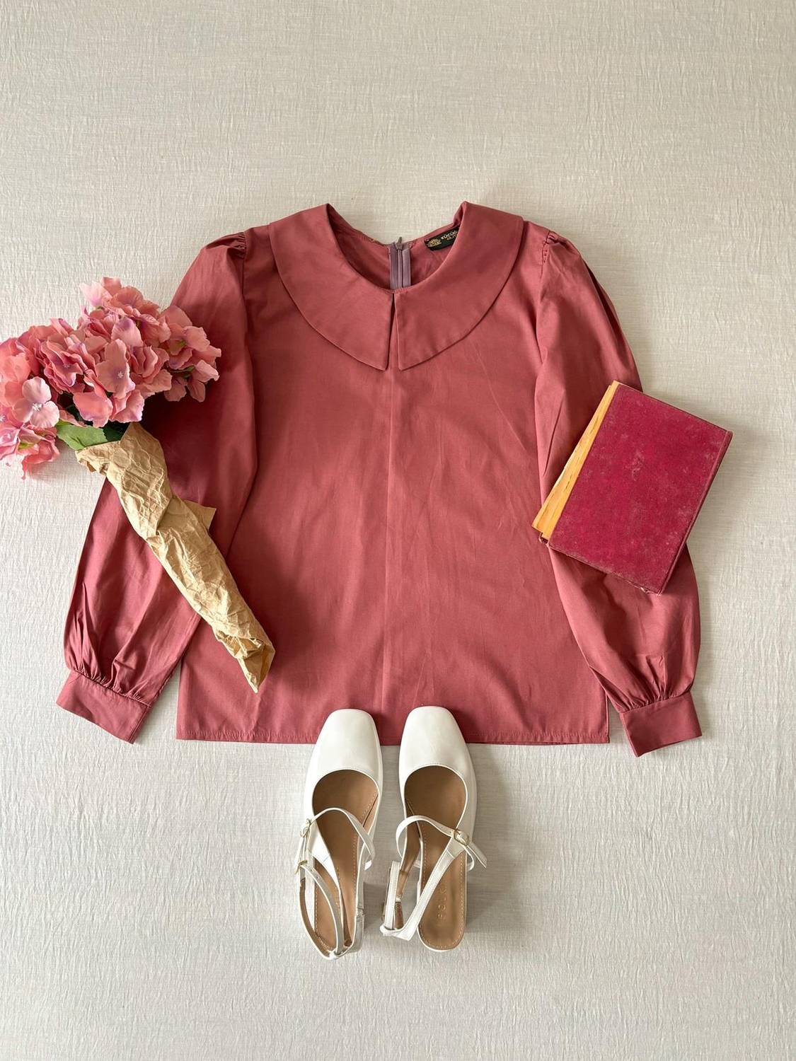 Gül Kurusu Küçük Yakalı Poplin Bluz